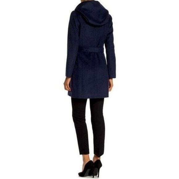 NWOT Cole Haan Rabbit Hair & Wool Blend Belted Hooded Mid Women's Coat Size 8US - Picture 2 of 13